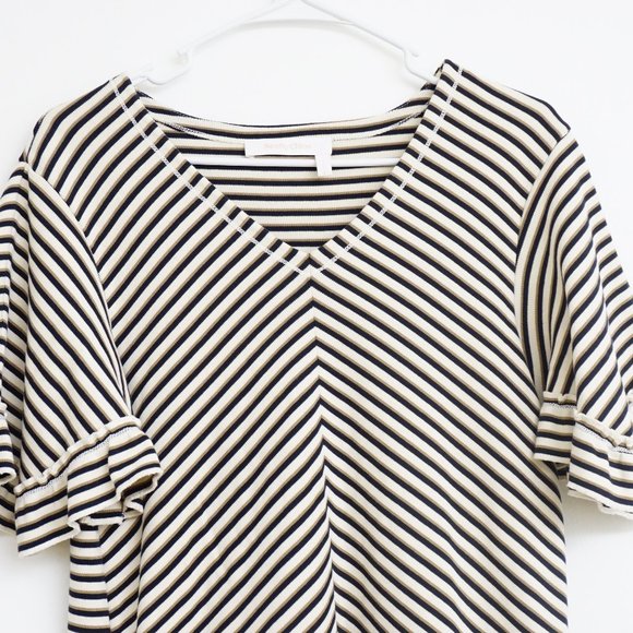 SALE SEE BY CHLOÉ Striped Jersey Dress Ruffle Sleeve Beige L - Picture 3 of 6